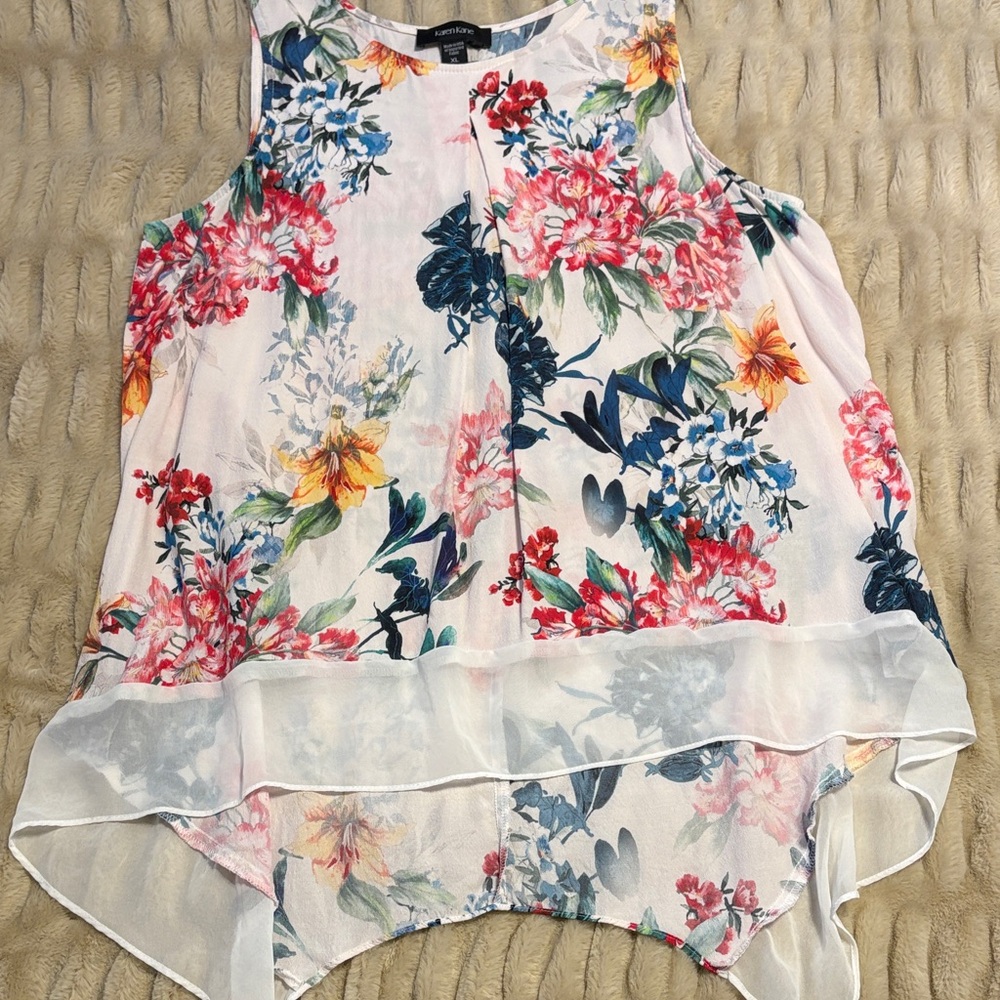 Karen Kane Floral Sleeveless Blouse - Pink and Blue